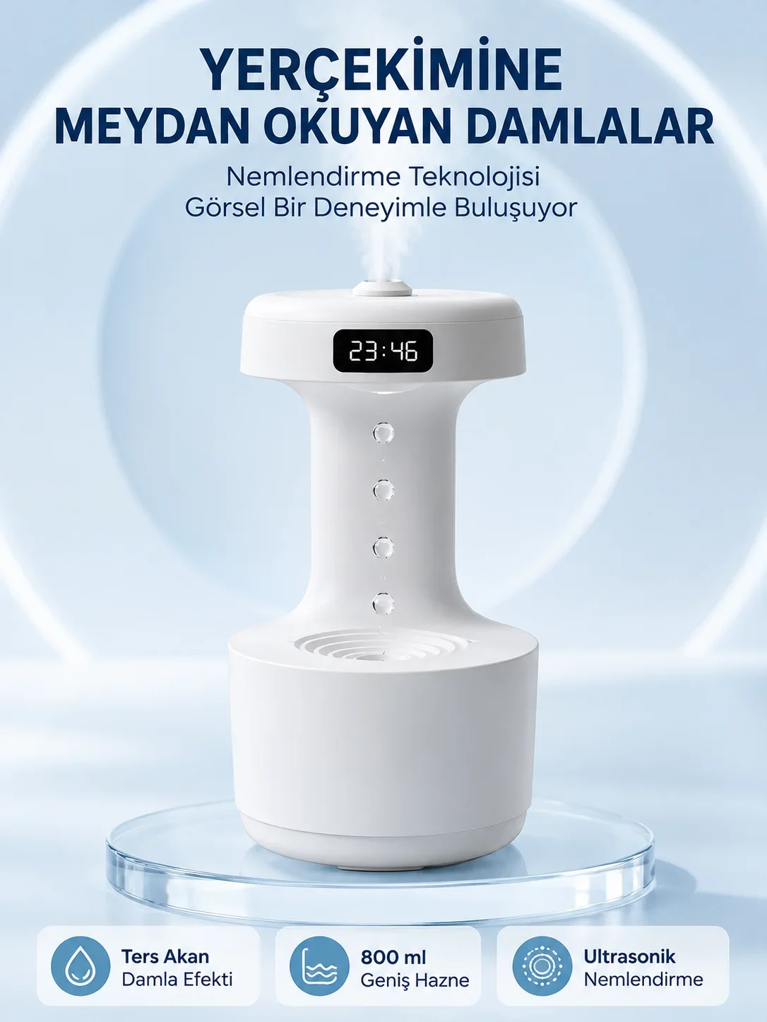 Dekoratif Hava Nemlendirici 800 ml Sessiz Aroma Difüzör Anti Yerçeki Su Efektli