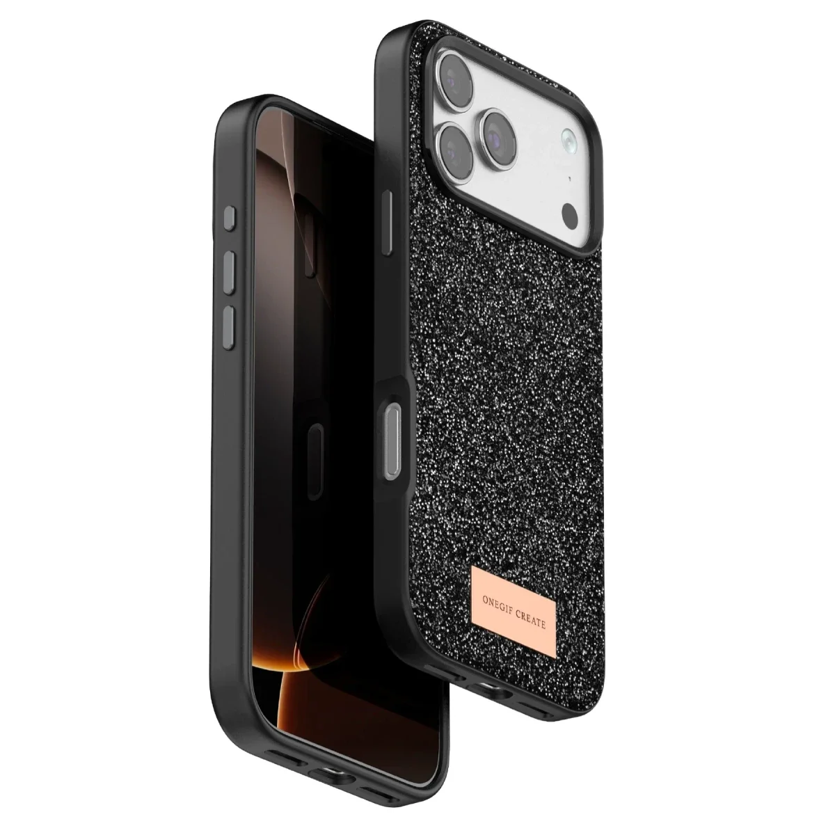 Onegif Apple iPhone 17 Pro Bright Simli Kapak - Siyah