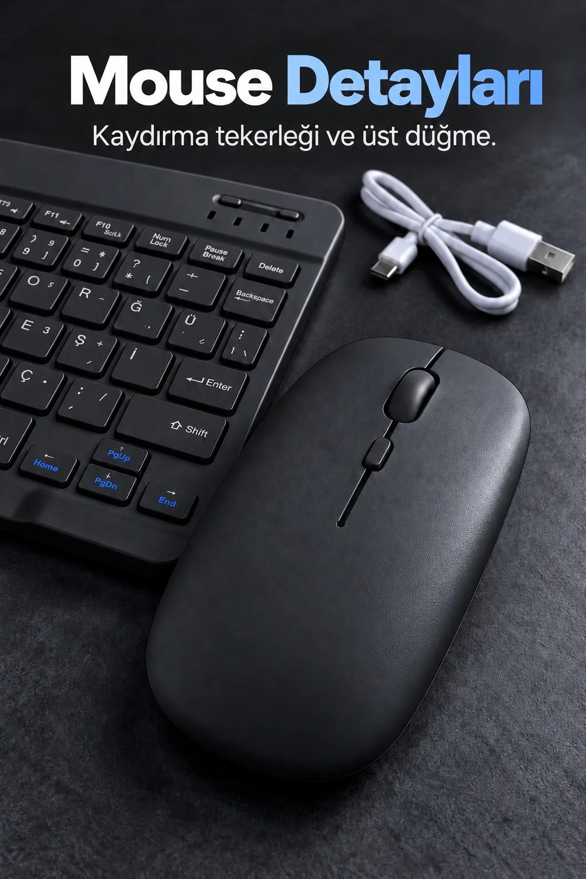 Bluetooth Klavye Mouse Seti Türkçe Tuş Dizilimli Beyaz