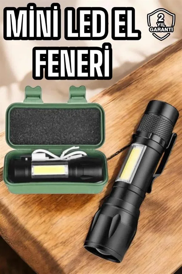 Şarjlı Metal Zoomlu El Feneri Işıldak Led Işık Taşınabilir El Lambası görsel 2
