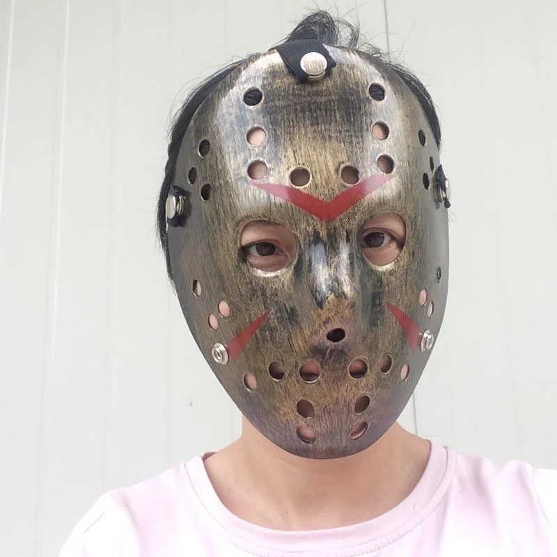 Bakır Renk Kırmızı Çizgili Tam Yüz Hokey Jason Maskesi Hannibal Maskesi görsel 4