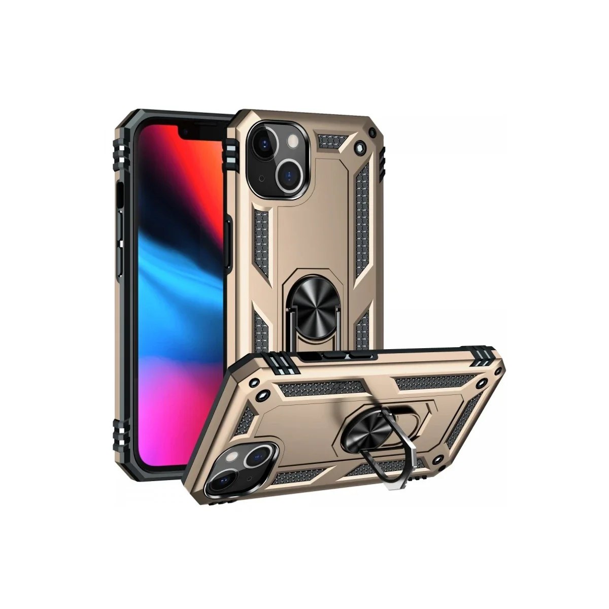 Apple iPhone 13 Kılıf Sofya Yüzüklü Silikon Kapak - Gold görsel 2