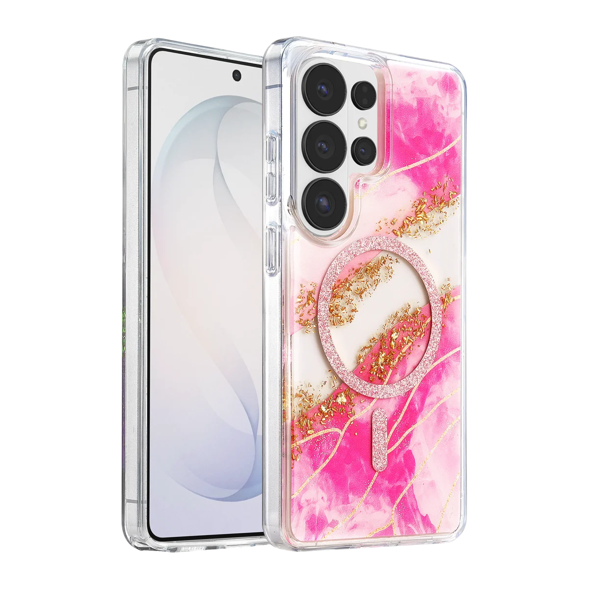 Onegif Samsung Galaxy S26 Ultra Lotus Simli Magsafe Kapak - Pembe