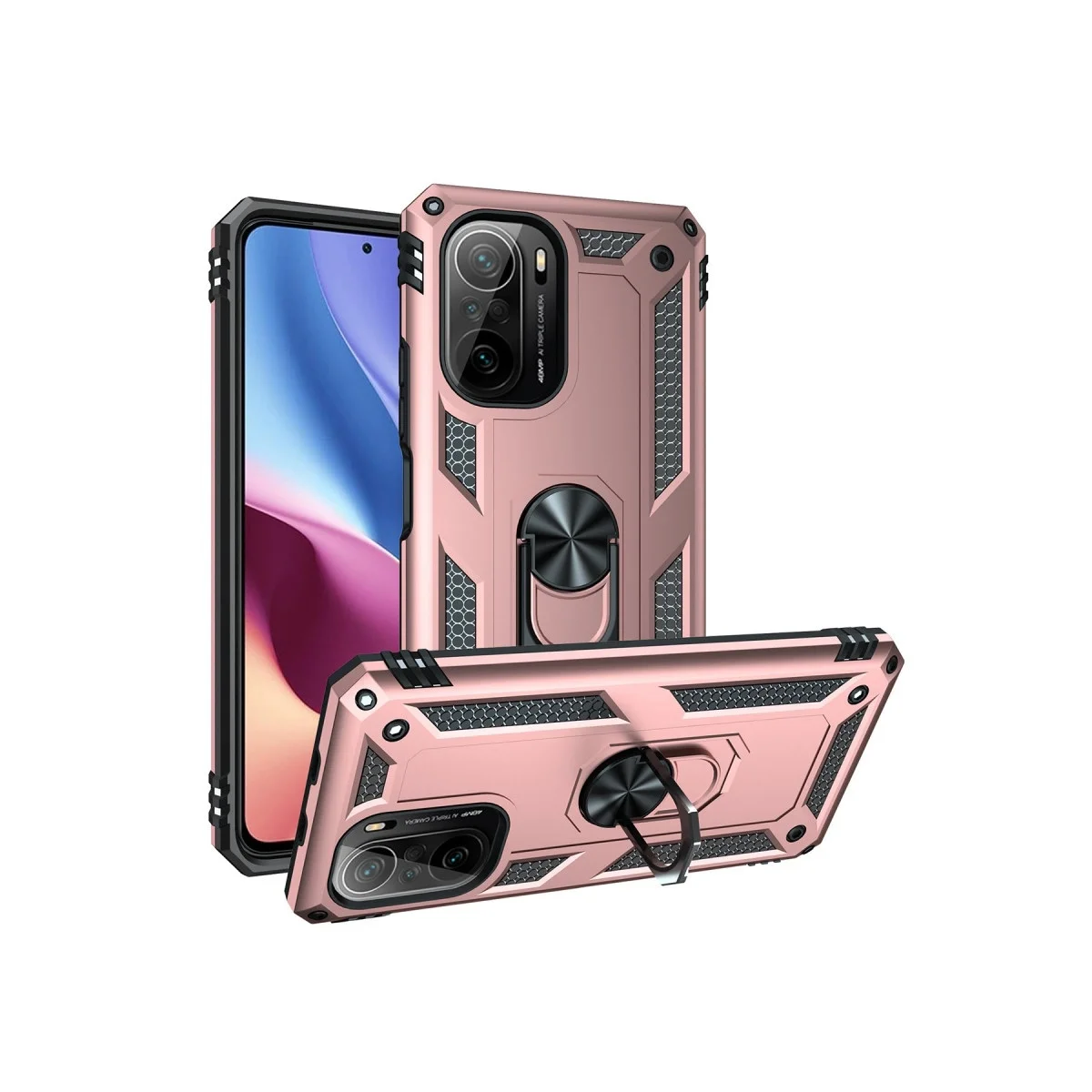 Xiaomi Poco F3 Kılıf Sofya Yüzüklü Silikon Kapak - Rose görsel 2