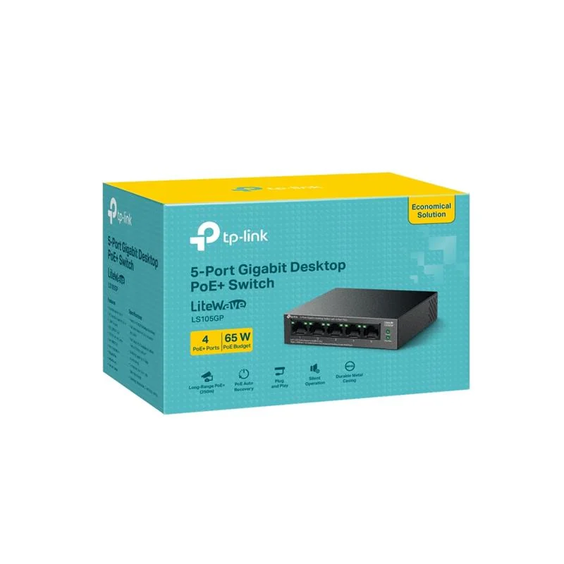 LS105GP 4 Port Gıgabıt + 1 Port RJ45 Uplınk Poe 65W 250 Metre Poe Mesafe Metal Kasa Swıtch