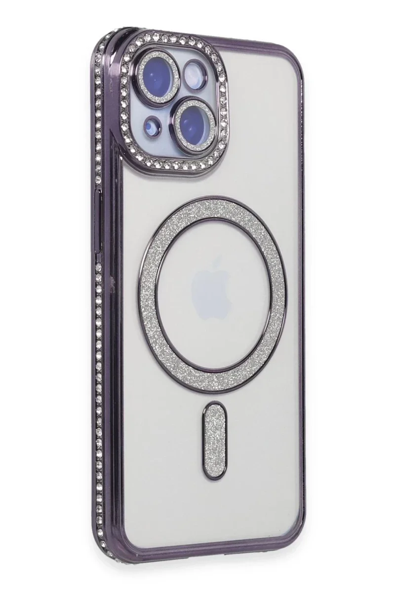 Apple iPhone 13 Kılıf Joke Simli Magneticsafe Kılıf - Derin Mor