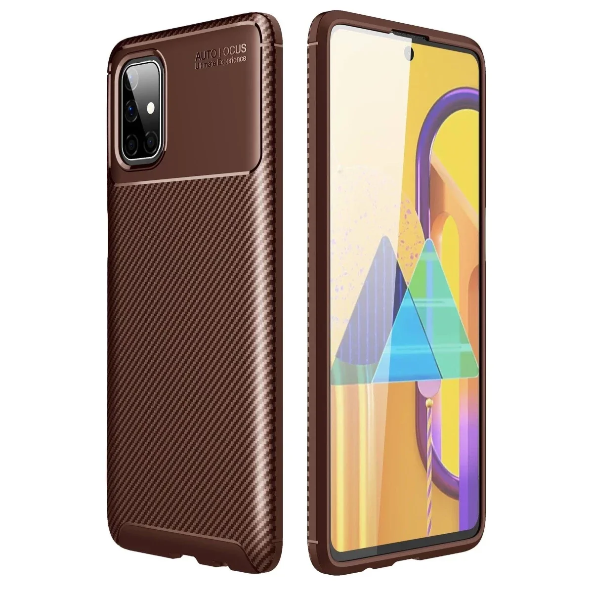 Samsung Galaxy M51 Kılıf Auto Focus Karbon Kapak - Kahverengi görsel 3