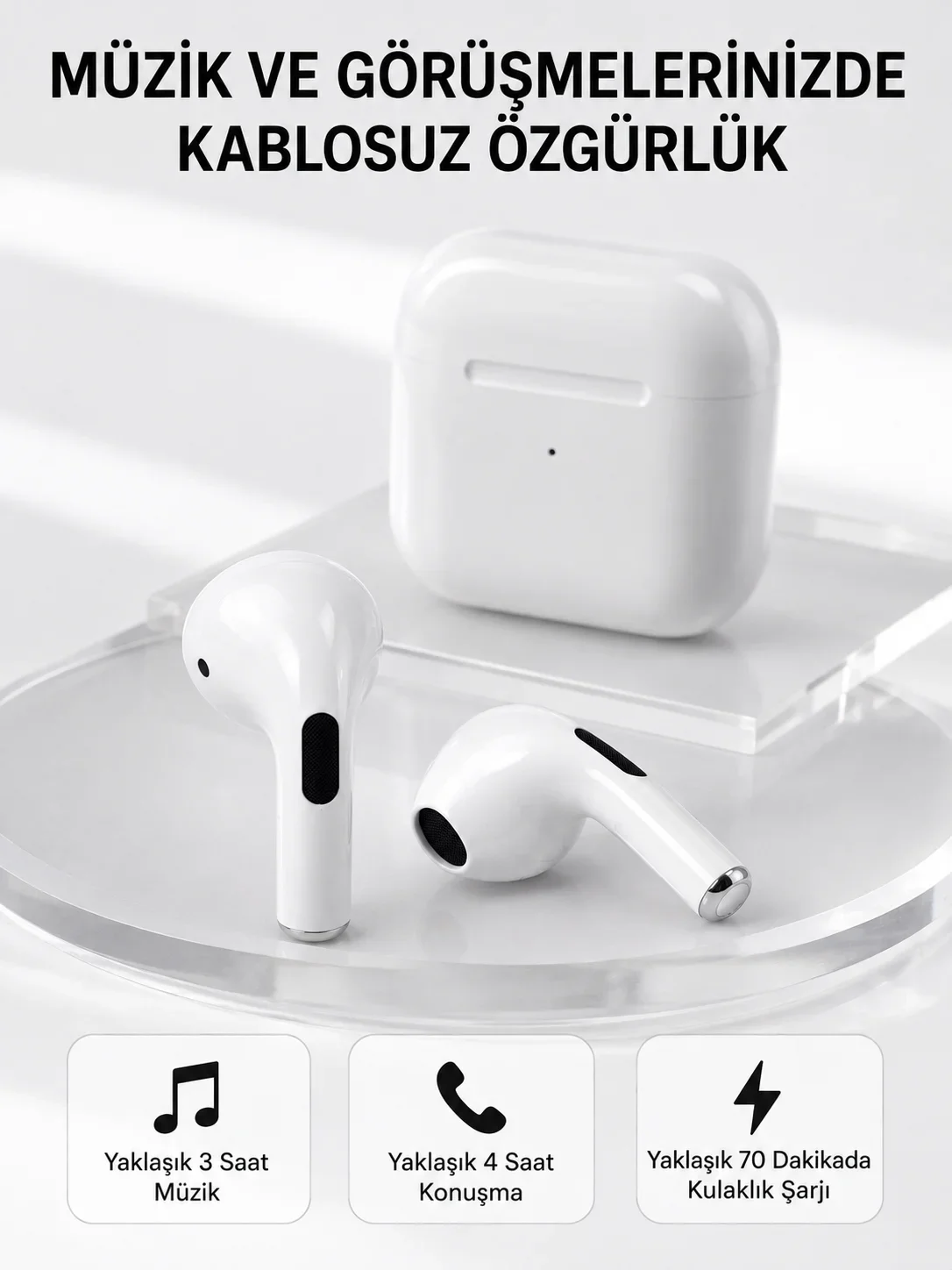 Bluetooth 5.3 TWS Kablosuz Kulak İçi Kulaklık 25 Metre Menzil Şarj Kutulu