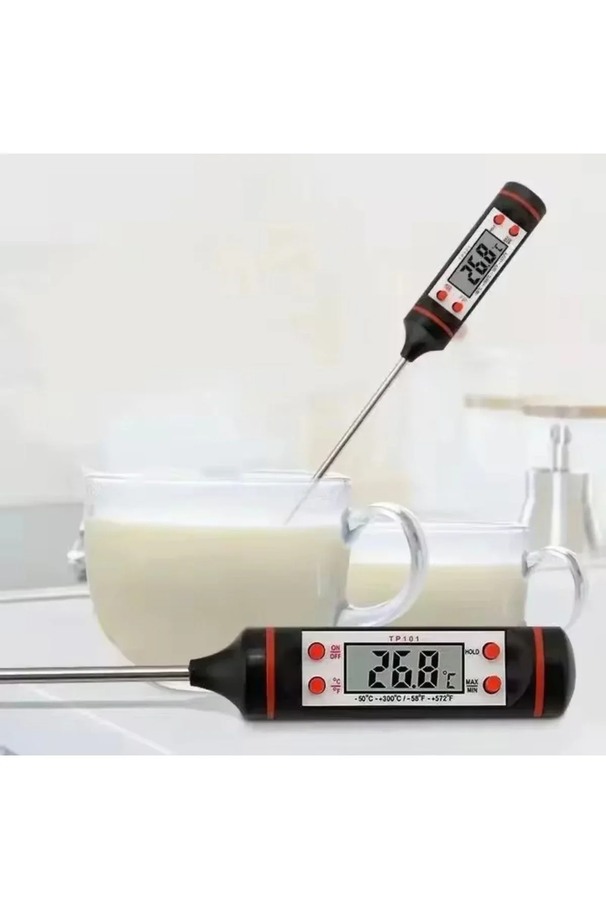 Dijital Gida Termometresi - Yogurt Süt Su Mama Et ve Yiyecek Sicaklik Yemek Isi Ölçer Paslanmaz görsel 2
