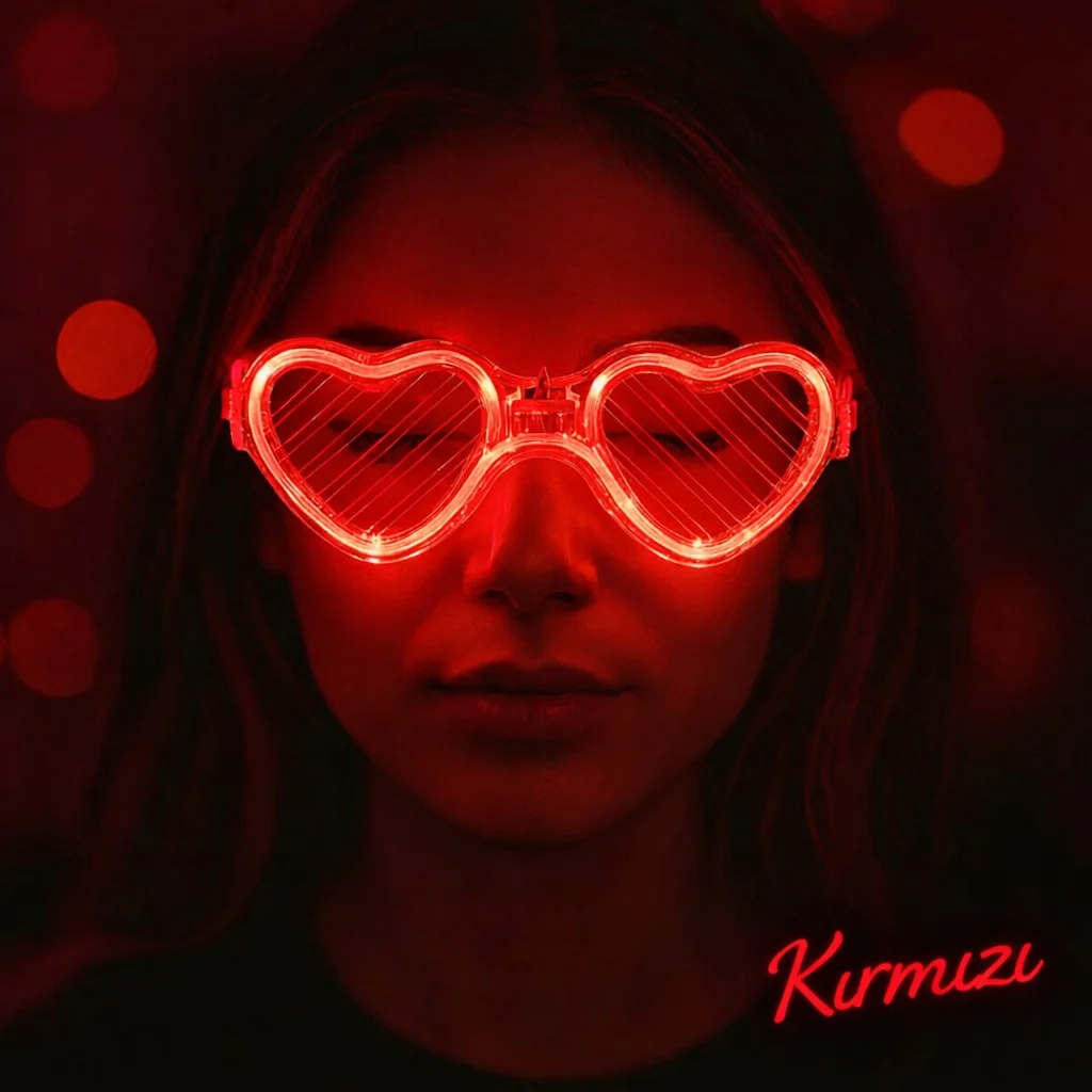 Kırmızı LED Işıklı Kalp Gözlük – 3 Modlu Parti - Glow Gözlüğü