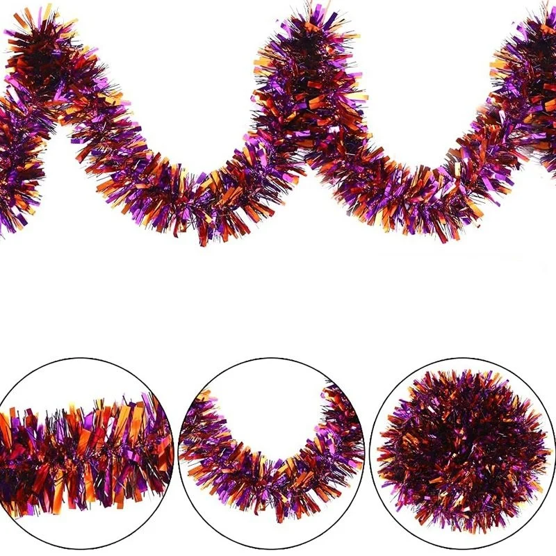 Mor Turuncu Renk 4 cm Genişlik Garland Çift Renk Sim Süs 180 cm görsel 3