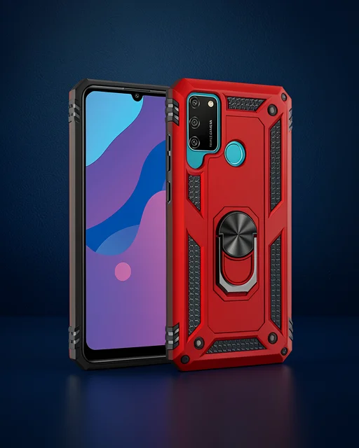 Huawei Y6p Kılıf Sofya Yüzüklü Silikon Kapak - Kırmızı