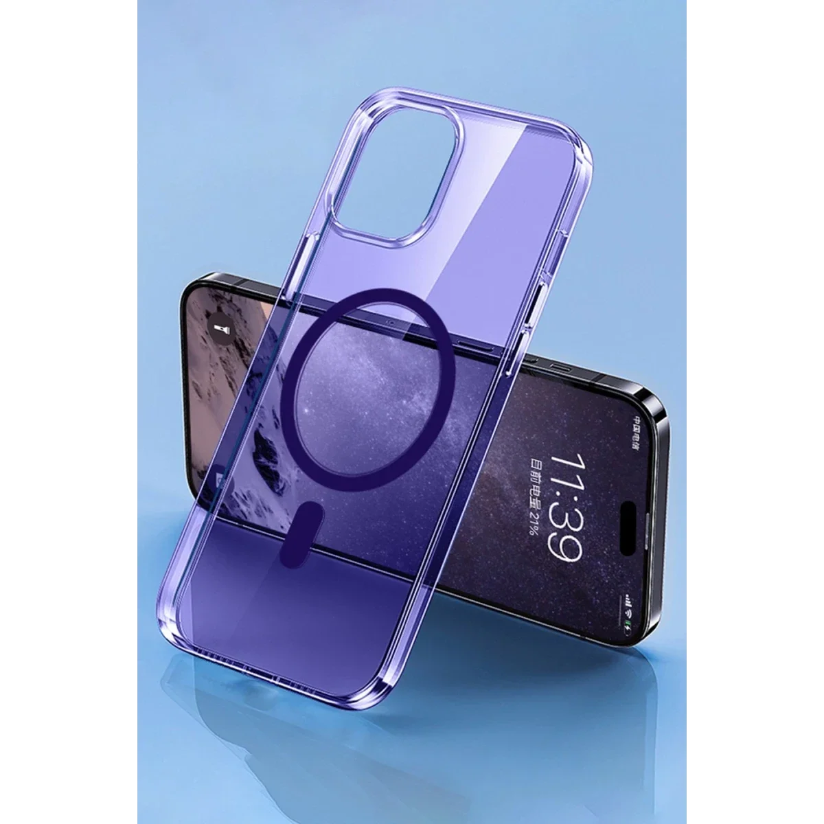 Apple iPhone 14 Pro Kılıf Tron Şeffaf Magsafe Kapak - Derin Mor görsel 3