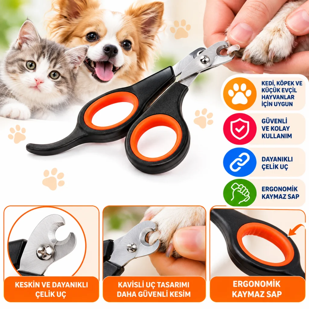 Küçük Çelik Uçlu Kedi Köpek Evcil Hayvan Tırnak Makası Pati Bakım Aleti Ergonomik Kaymaz Sap (adet fiyatıdır)