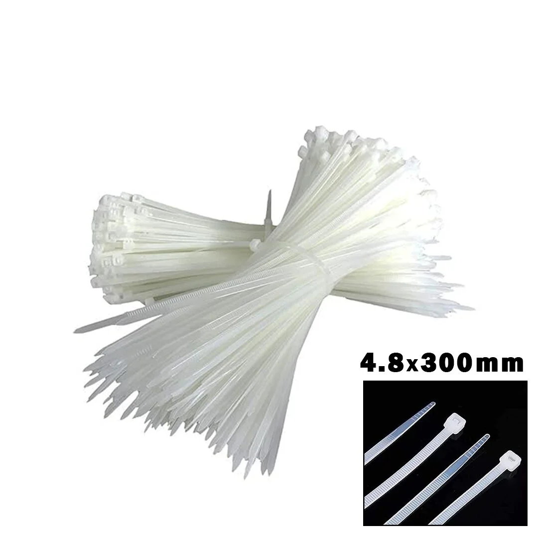 Beyaz 4.8X300MM Plastik Cırt Kelepçe 100PCS