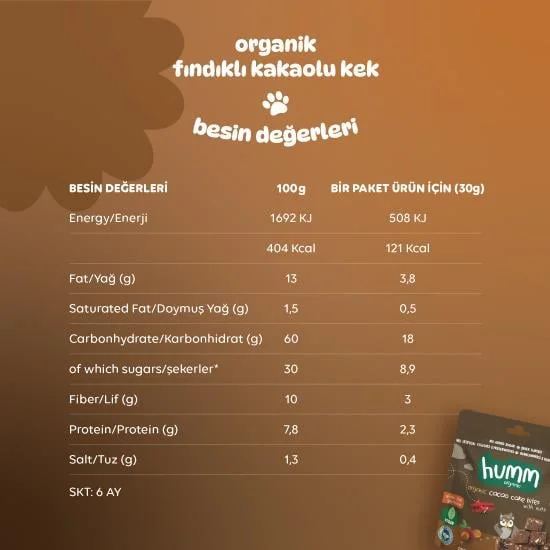 Organik Fındıklı Kakaolu Vegan Kek 30 Gr görsel 5