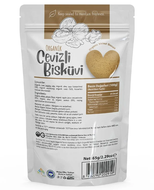Natural Organik Cevizli Bisküvi 80gr