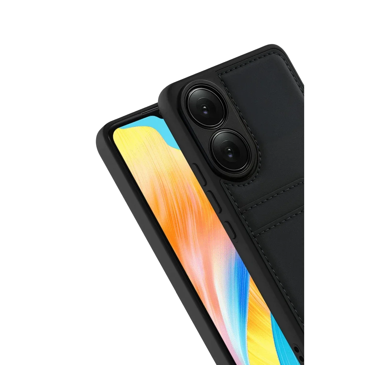 Oppo A38 Sara Kartvizitli Deri Kılıf - Siyah görsel 2