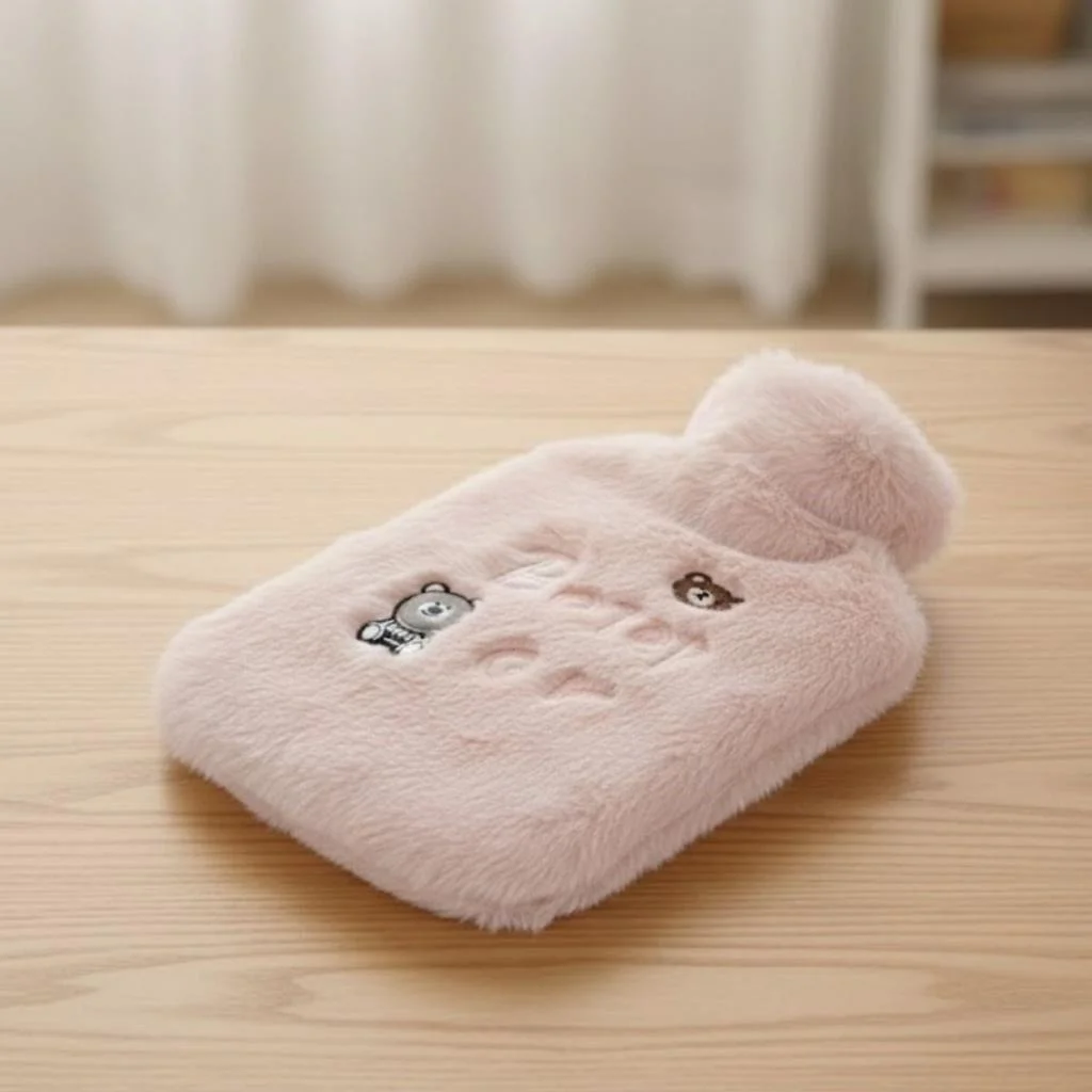 Işıklı Ayıcıklı Figürlü Pembe Peluş Sıcak Su Torbası 1 Lt – Yumuşak Kılıf, Uzun Süre Sıcak Tutan Termal Su Torbası görsel 2