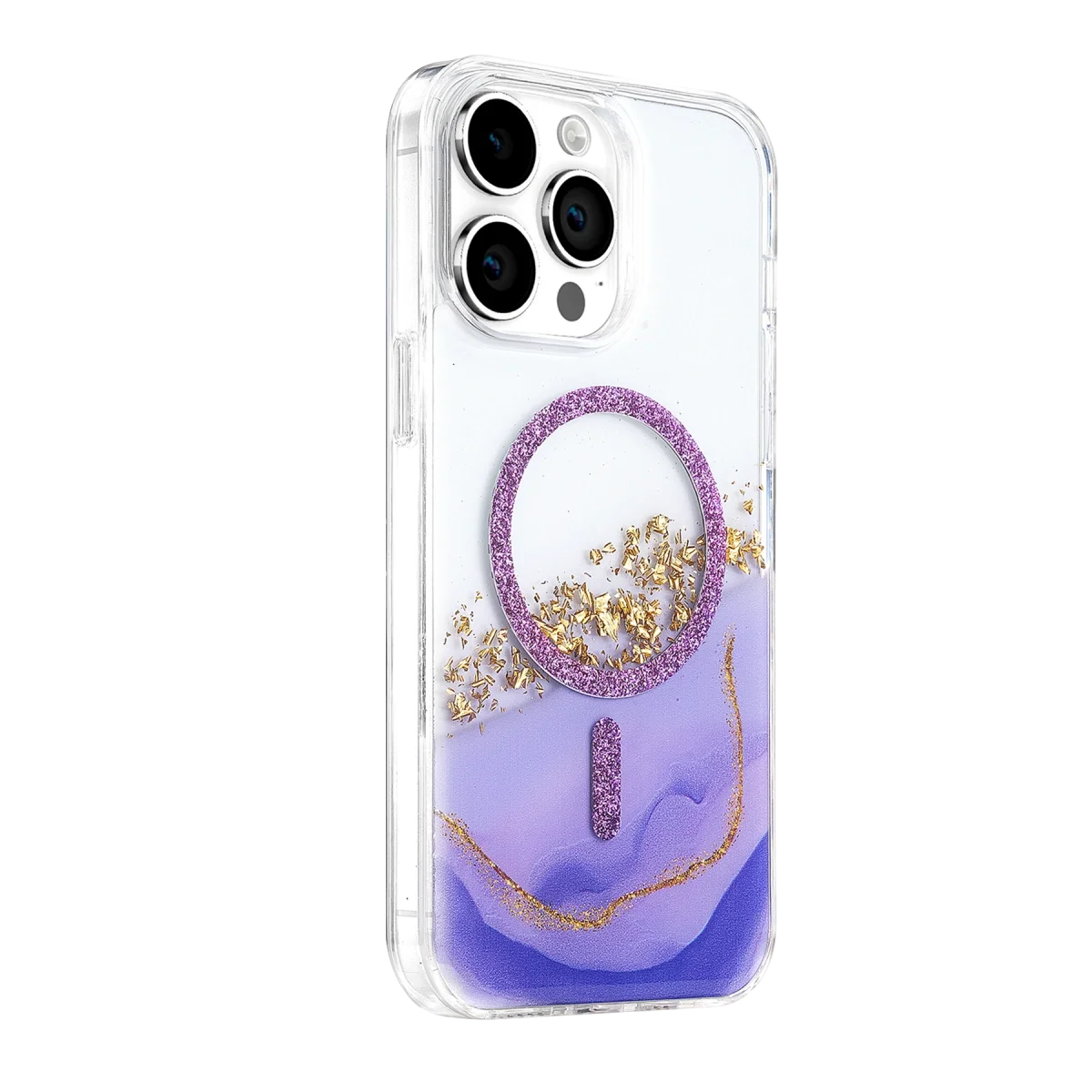 Onegif Apple İphone 14 Pro Max Lotus Simli Magsafe Kapak - Mor görsel 2