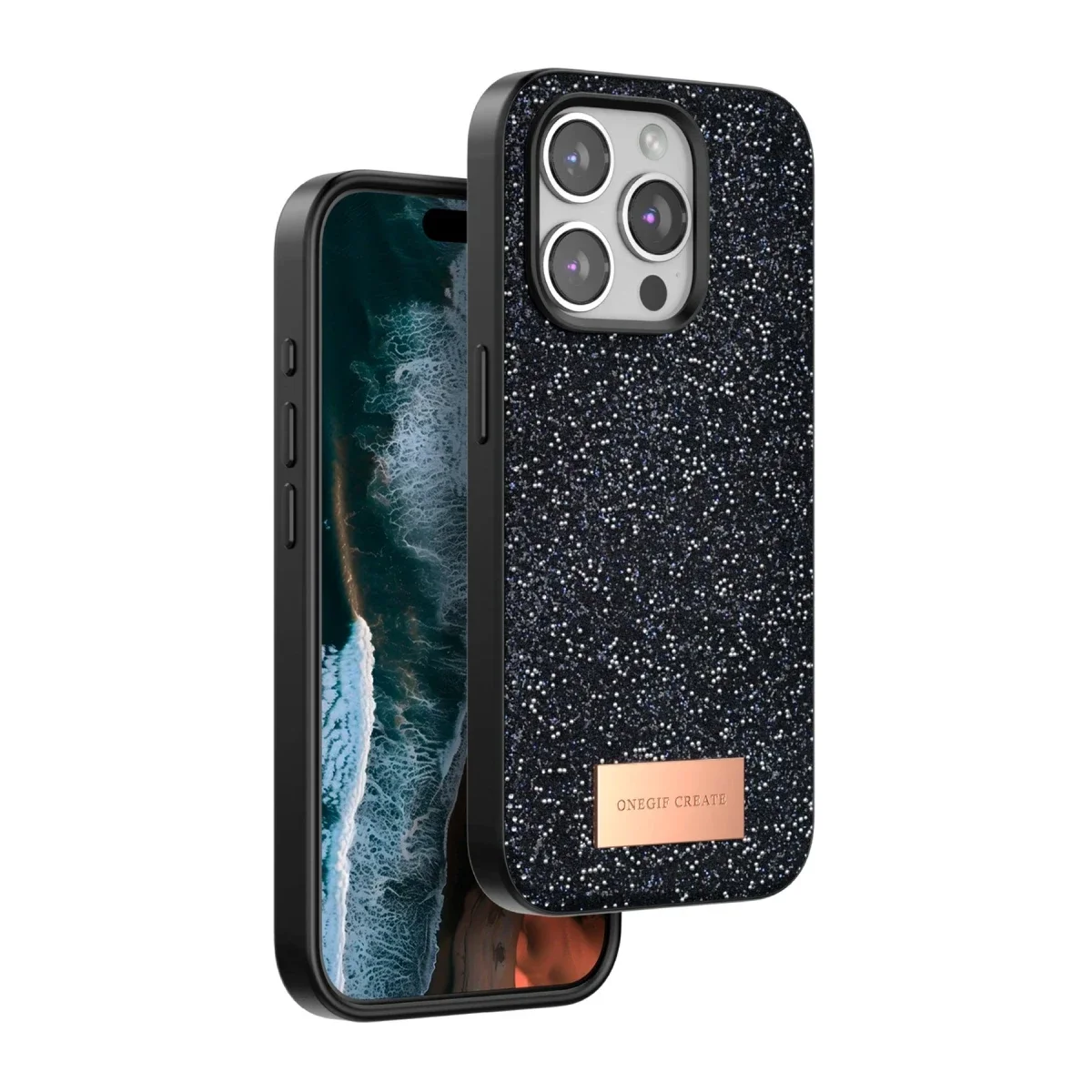 Onegif Apple iPhone 14 Pro Max Bright Simli Kapak - Siyah