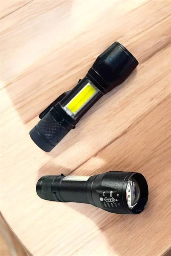 Şarjlı Metal Zoomlu El Feneri Işıldak Led Işık Taşınabilir El Lambası görsel 3