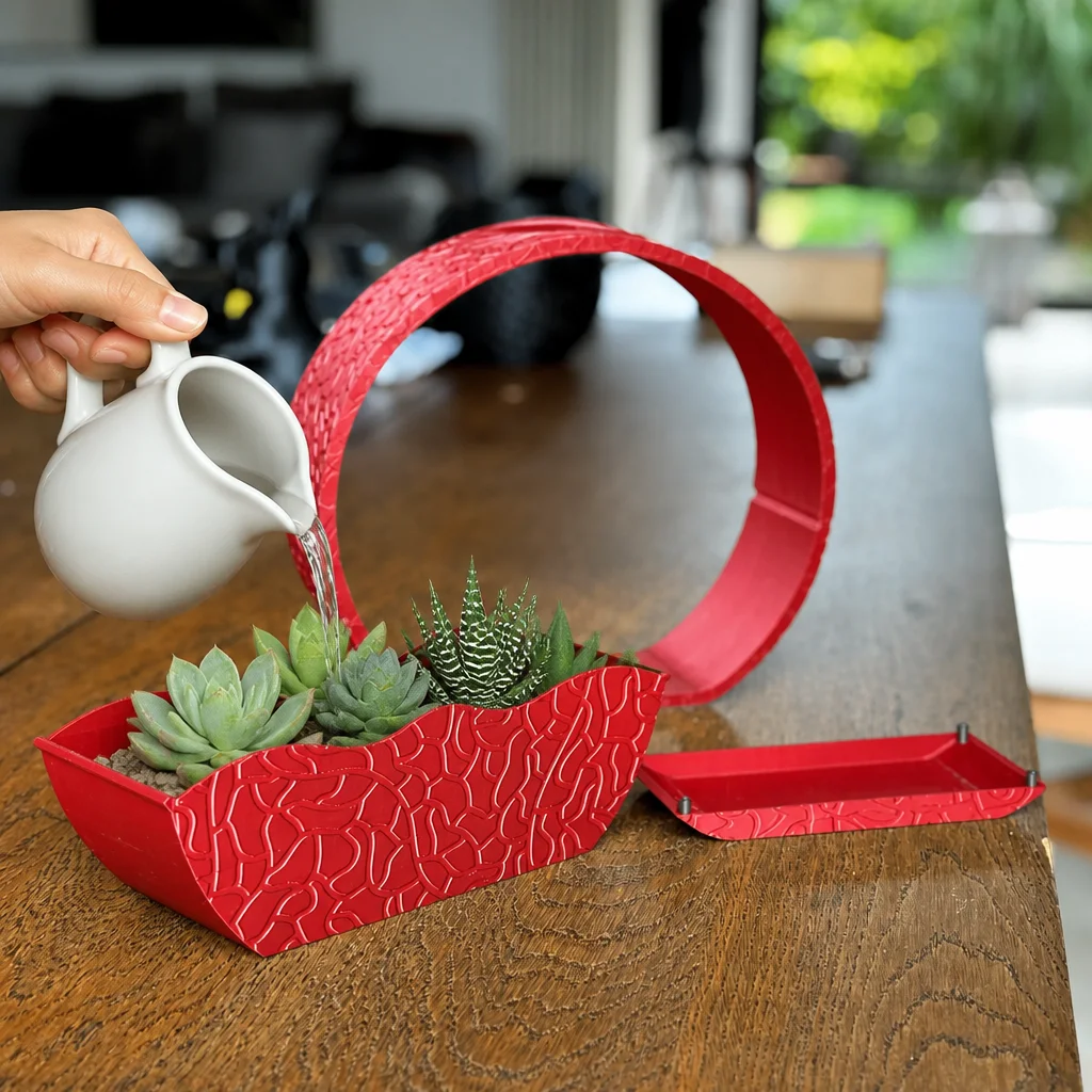3D Baskı Self-Watering Planter - Kendi Kendini Sulayan Saksı-Kırmızı görsel 2