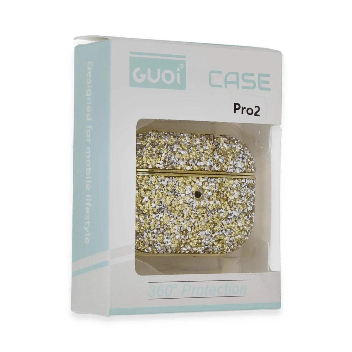 Apple Airpods Pro 2 (2.nesil) Luz Taşlı Kılıf - Gold görsel 4