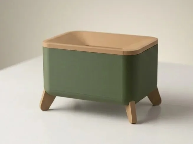 3D Baskı Ayaklı Dikdörtgen Küllük Ahşap Görünümlü Kapaklı Retro Dekoratif Sigara Küllüğü