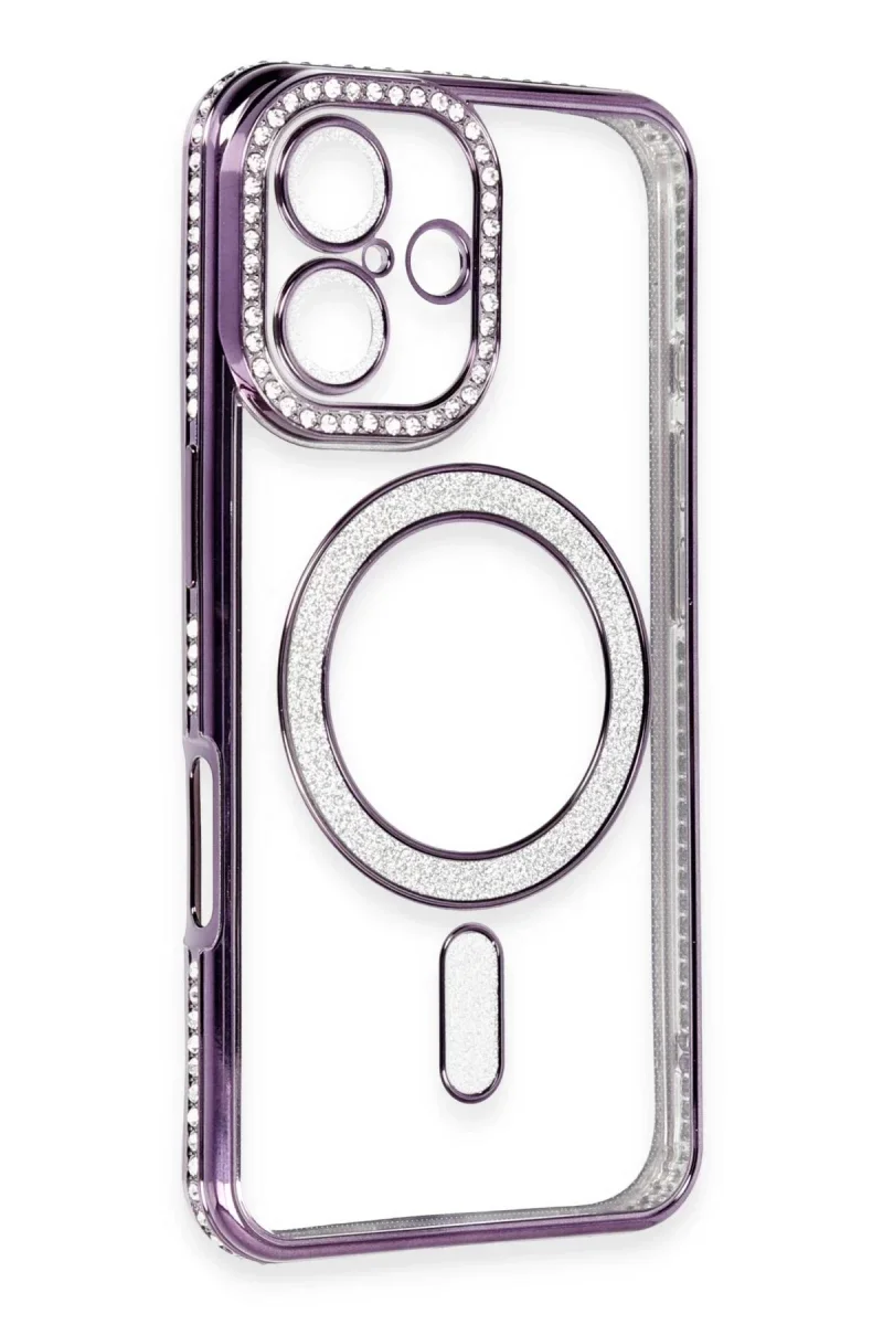 Apple iPhone 16 Kılıf Joke Simli Magneticsafe Kılıf - Derin Mor görsel 3