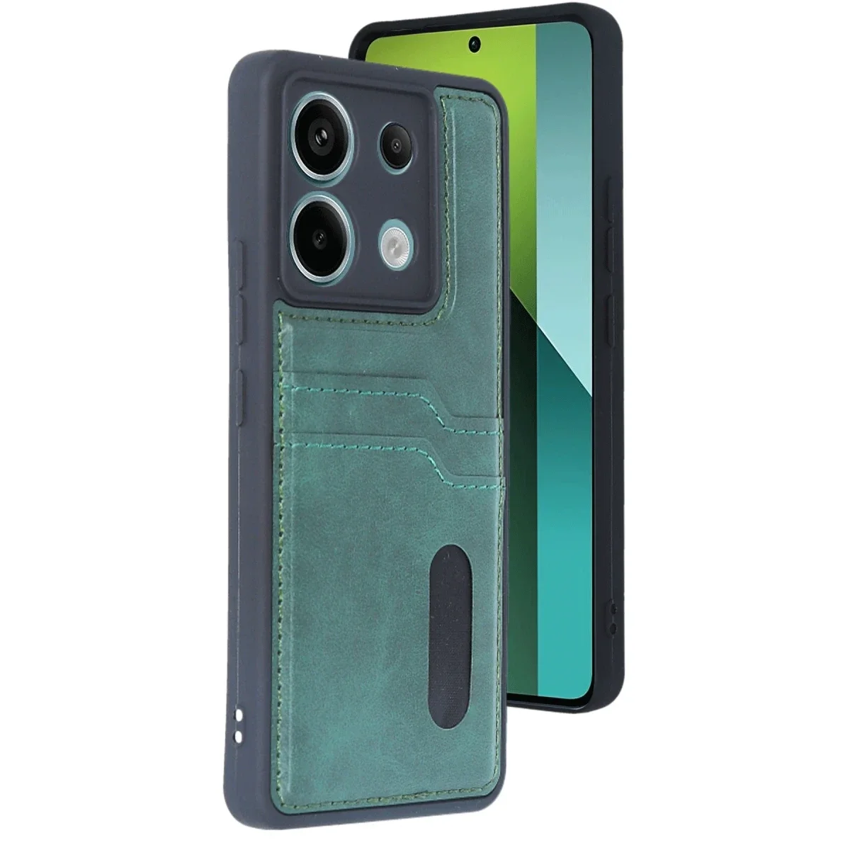 Xiaomi Redmi Note 13 Pro 4G Kılıf Sara Kartvizitli Deri Kılıf - Koyu Yeşil