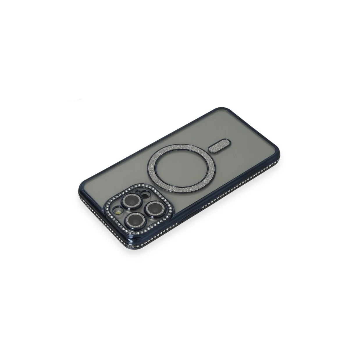 Apple İphone 15 Pro Max Kılıf Joke Simli Magneticsafe Kılıf - Lacivert görsel 2