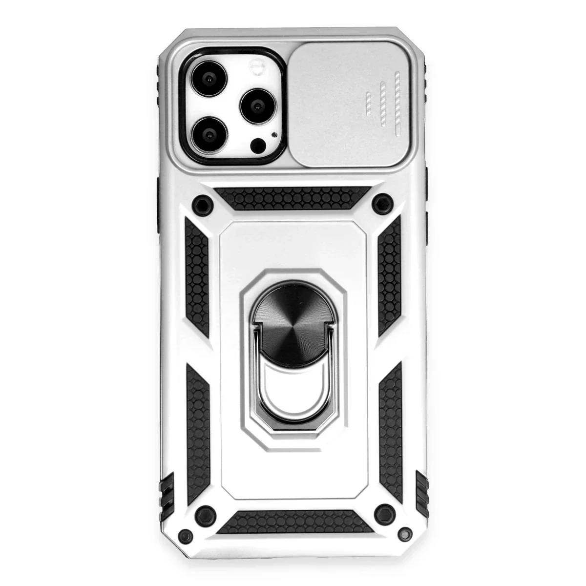 Apple iPhone 12 Pro Max Kılıf Pars Lens Yüzüklü Silikon - Gümüş