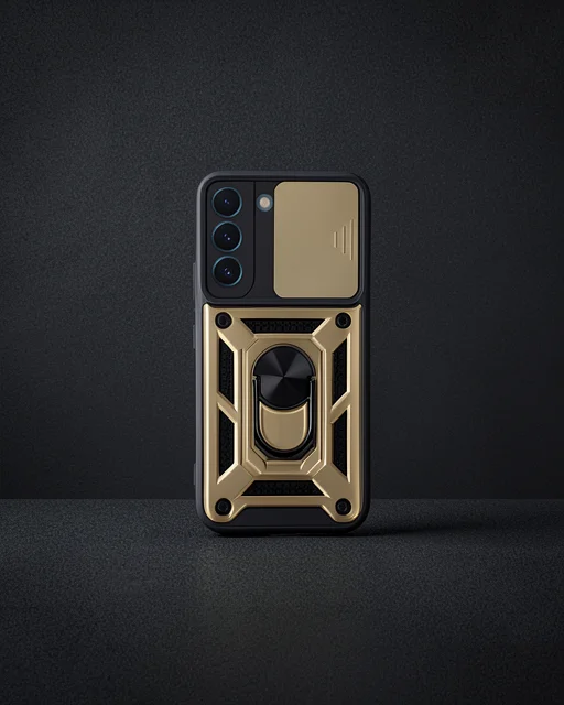Samsung Galaxy S23 Kılıf Pars Lens Yüzüklü Silikon - Gold