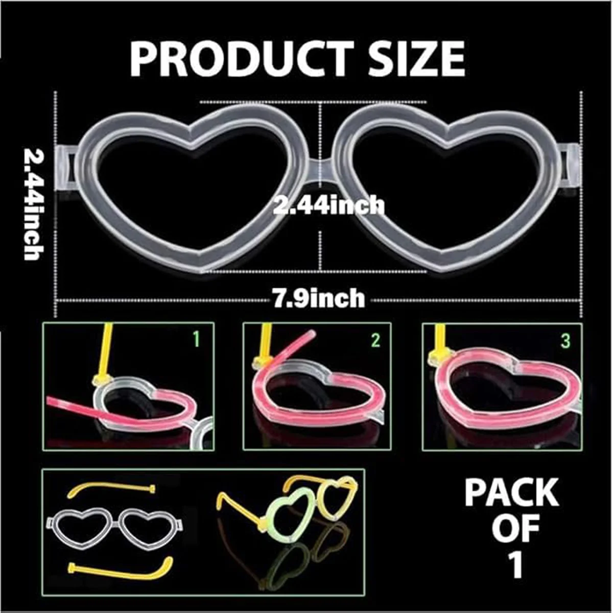 Glow Kalpli Fosforlu Gözlük 6’lı Renkli Set – Neon Parti görsel 5