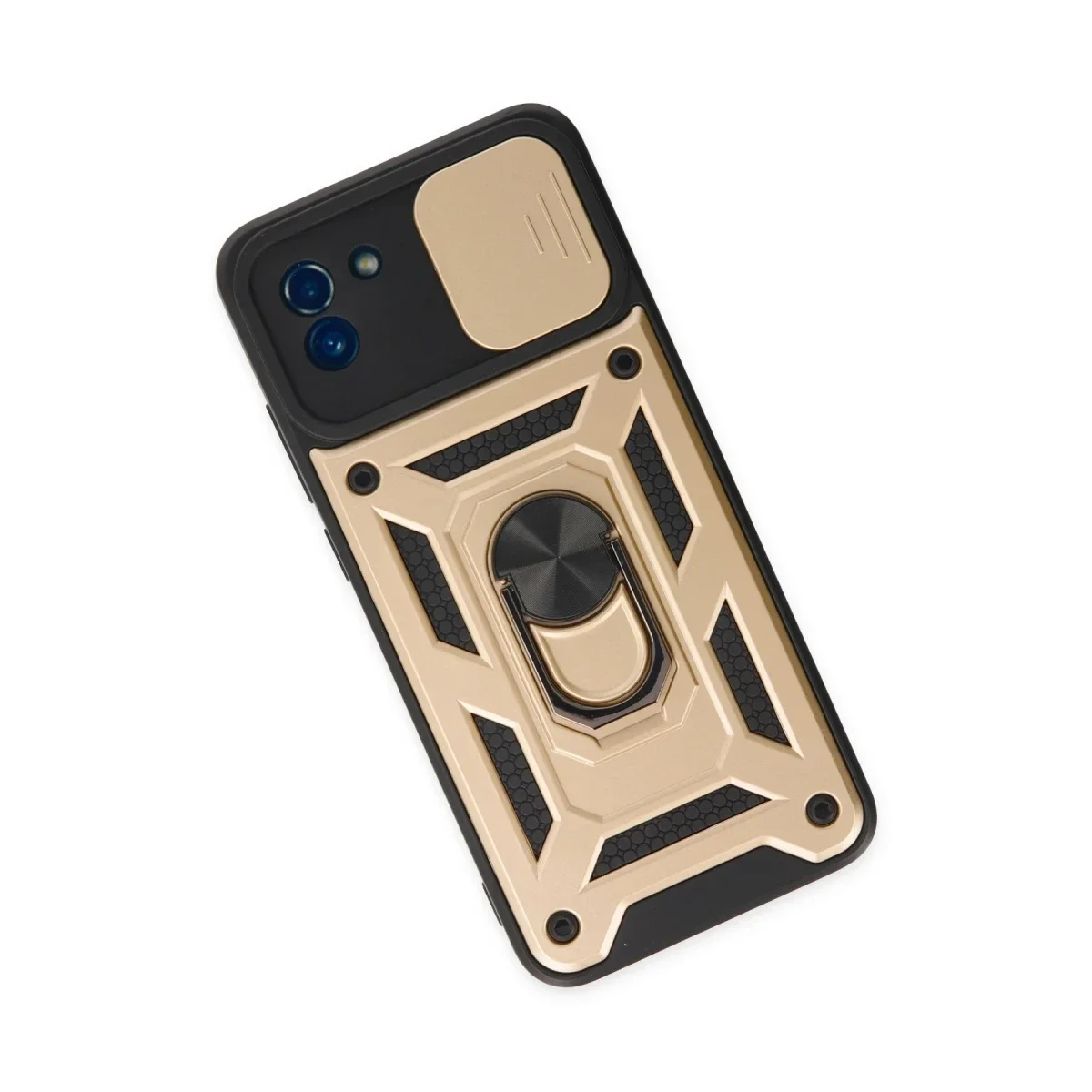 Samsung Galaxy A03 Kılıf Pars Lens Yüzüklü Silikon - Gold görsel 3