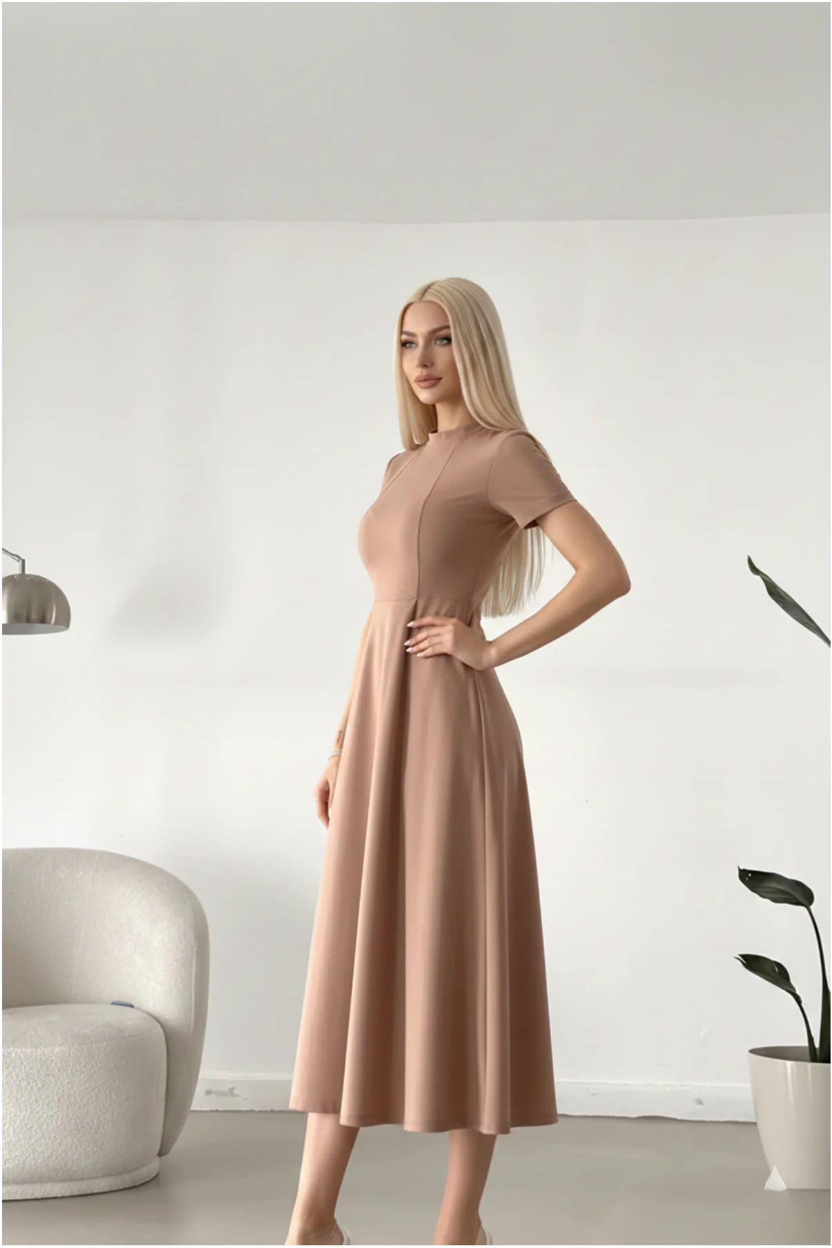 Kadın Bisiklet Yaka Midi Elbise görsel 2