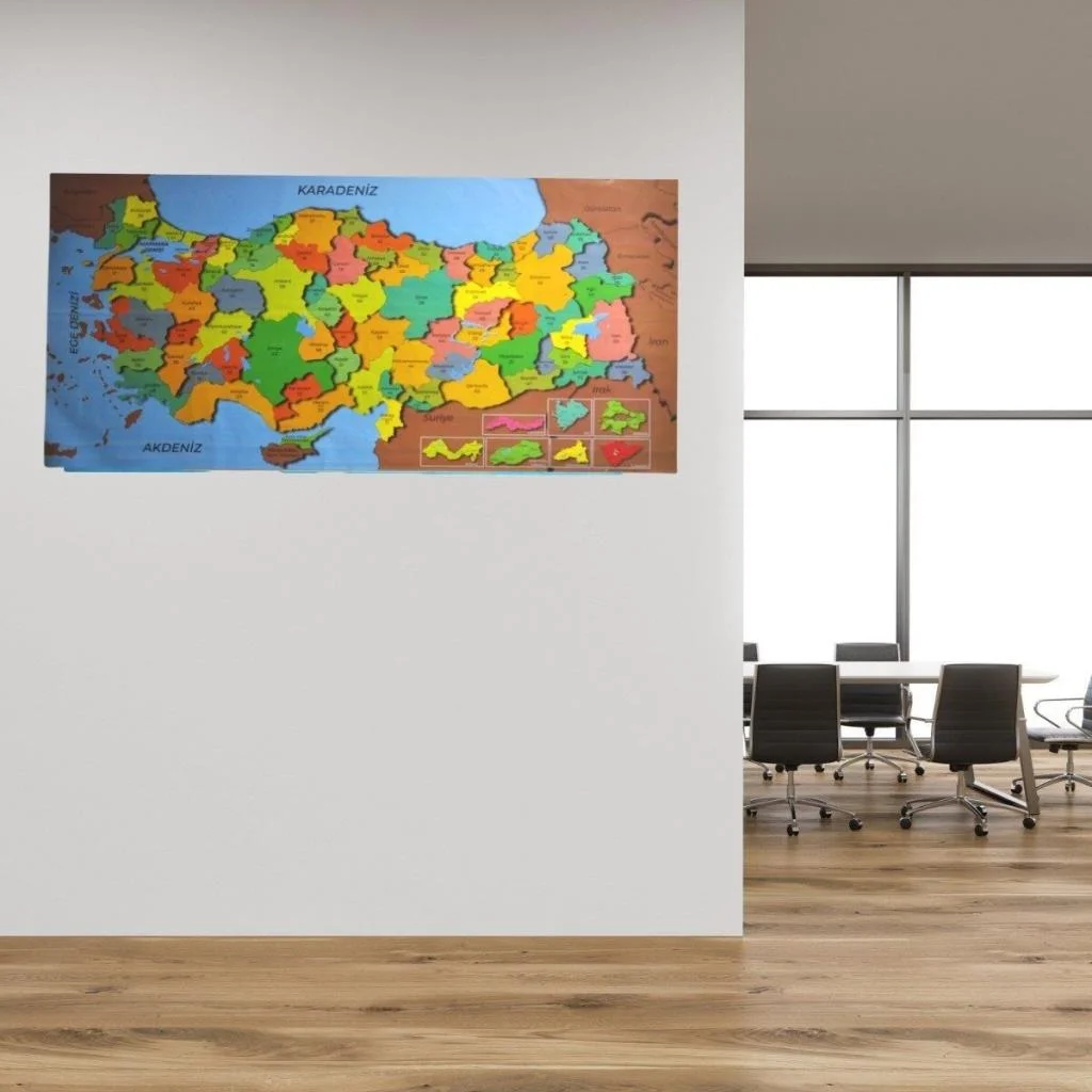 Renkli Türkiye Haritası Manyetik Yapıştırıcı Gerektirmeyen Duvar Stickerı 118 CM * 56 CM (adet fiyatıdır) görsel 5