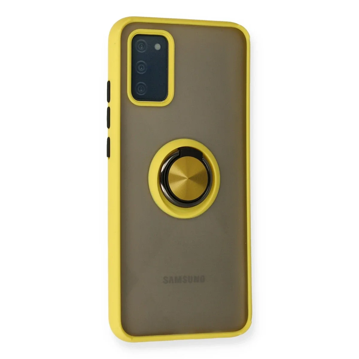 Samsung Galaxy A02S Kılıf Montreal Yüzüklü Silikon Kapak - Sarı görsel 2