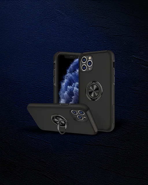 Apple İphone 11 Pro Max Kılıf Elit Yüzüklü Kapak - Siyah
