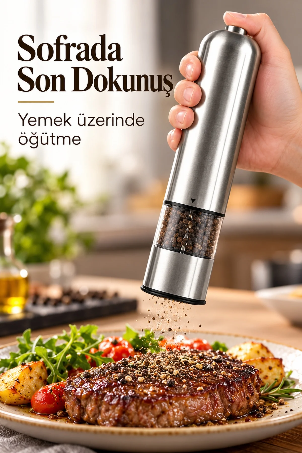 Şeffaf Hazneli Tuz Karabiber Öğütücü Pilli Taşınabilir Mutfak Aleti