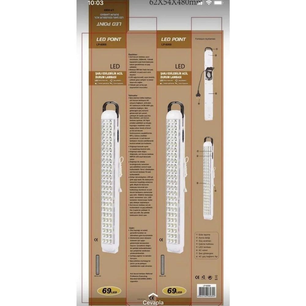 Ledpoint Lp-6069 Akülü 69 Led Şarjlı Işıldak görsel 2
