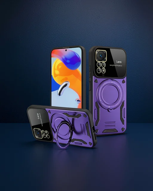 Xiaomi Redmi Note 11 Pro Kılıf Joy Lens Standlı Kapak - Mor