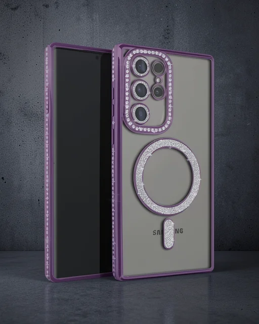 Samsung Galaxy S25 Ultra Kılıf Joke Simli Magneticsafe Kılıf - Derin Mor