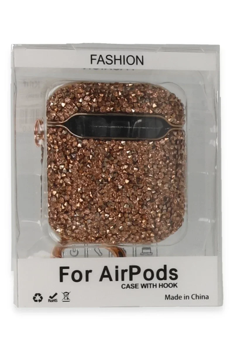 Apple Airpods 2 (2.nesil) ra Taşlı Kılıf - Rose Gold görsel 3