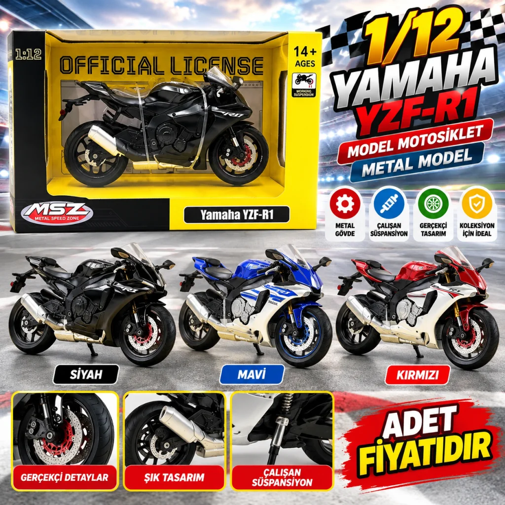 68491 1/12 YAMAHA YZF-R1 MODEL MOTOSİKLET METAL MODEL (adet fiyatıdır)