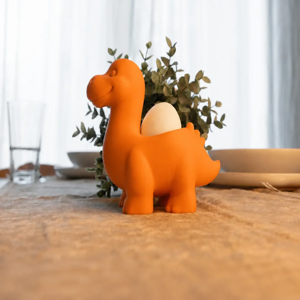 3D Baskı Dinozor Yumurtalık - Sevimli Eggosaurus Yumurta Tutucu-Turuncu görsel 3