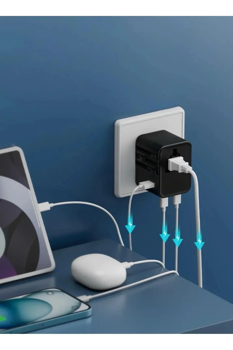 25W Evrensel Seyahat Adaptörü, EU/US/UK/AU Priz Dönüştürücü, 1x USB, 2x Type-C Hızlı Şarj görsel 3