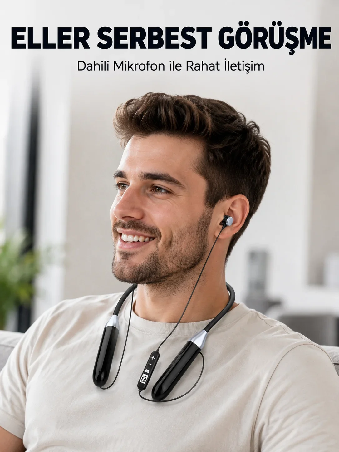 Uzun Kullanım Süreli Bluetooth Kulaklık Boyun Bantlı krofonlu Kablosuz Müzik ve Görüşme Kulaklığı