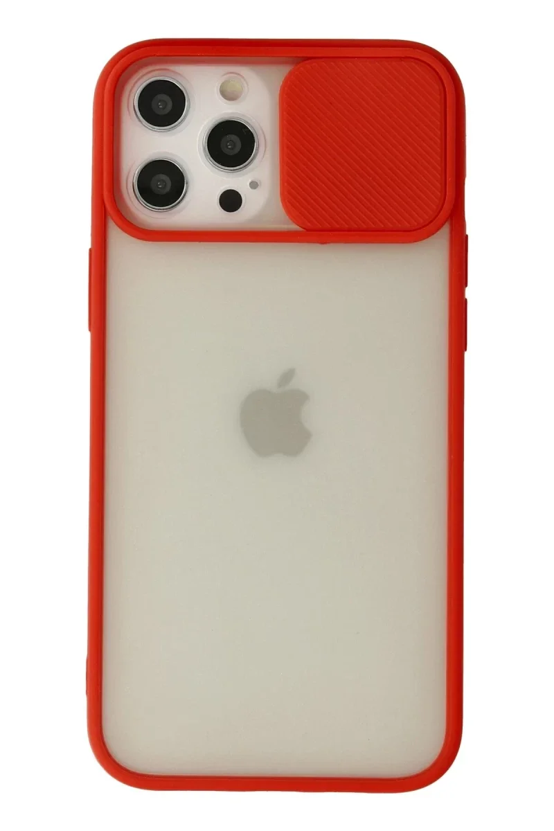 Apple iPhone 12 Pro Max Kılıf Palm Buzlu Kamera Sürgülü Silikon - Kırmızı